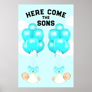 Tweeling Jongens Baby Shower Decoratie Poster