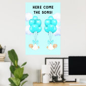 Tweeling Jongens Baby Shower Poster (Thuiskantoor)