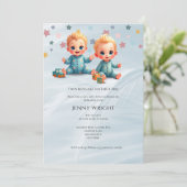 Tweeling Jongens Baby Shower Uitnodiging (Staand voorkant)