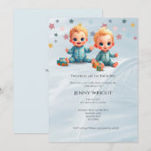 Tweeling Jongens Baby Shower Uitnodiging (Voorkant / Achterkant)