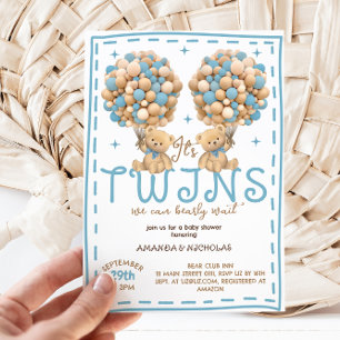 Tweeling Jongens Beer Blauwe Ballon Baby Shower Kaart