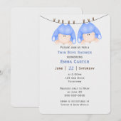 Tweeling Jongens Op Waslijn Baby Shower  Kaart (Voorkant / Achterkant)