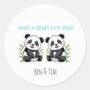 Tweeling Jongens, Panda Beer, Aangepaste Tweeling Ronde Sticker