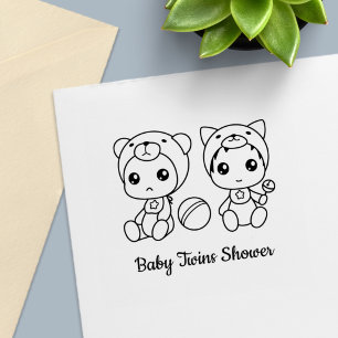 Tweeling Kat Beer Geslacht Neutrale Baby Shower Zelfinktende Stempel
