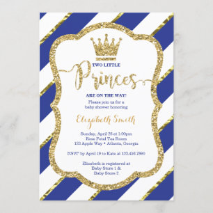 Tweeling kleine prinsen Shower Invite, Faux Glitte Kaart