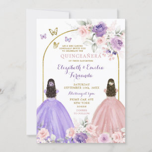 Tweeling Lila en Blush Roze Quinceañera Prinsessen Kaart