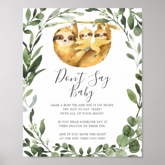 Tweeling Luiaard Baby Shower Zeg Niet Baby Bord Poster (Voorkant)
