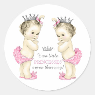 Tweeling Meisje Baby Shower Ronde Sticker