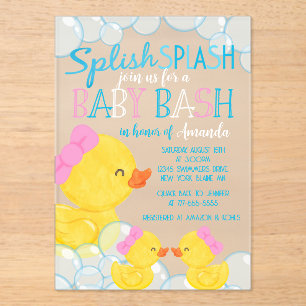 Tweeling Meisje Eend Baby Shower Bevroren Acryl Uitnodigingen