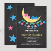 Tweeling meisje en jongen teddybeer babyshower kaart (Voorkant / Achterkant)