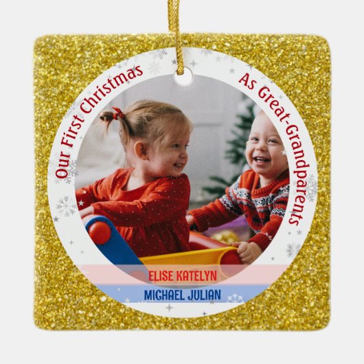 Tweeling Meisje Jongen 1e Kerstmis Groot-grootoude Keramisch Ornament (Voorkant)