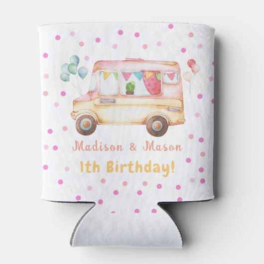 Tweeling Meisje & Jongen Gelukkige Camper Verjaard Blikjeskoeler (Achterkant)