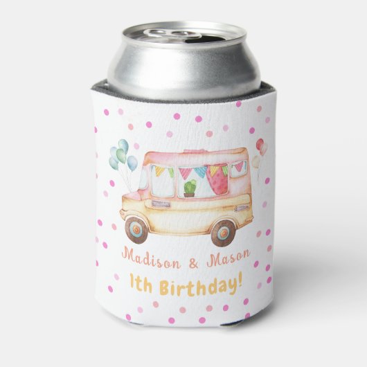 Tweeling Meisje & Jongen Gelukkige Camper Verjaard Blikjeskoeler (Blikje Achterkant)