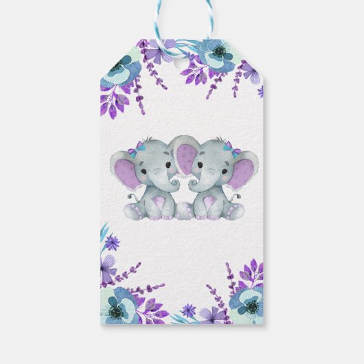 Tweeling meisje olifanten dank u Label rustieke bl Cadeaulabel (Achterkant)