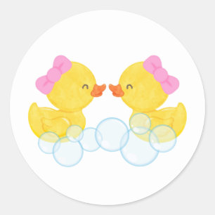 Tweeling Meisje Waterverf Rubber Eend Ronde Sticke Sticker