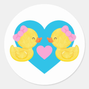 Tweeling Meisje Waterverf Rubberen Eend Ronde Stic Sticker