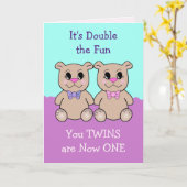 Tweeling Meisjes 1e Verjaardag Kaart (Gele Bloem)