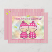 Tweeling Meisjes Baby Douche uitnodigingen (Voorkant / Achterkant)