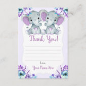 Tweeling Meisjes Dank u Kaarten met Olifanten Bloe (Voorkant)