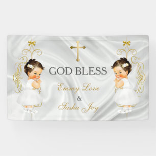Tweeling Meisjes Doop Christening Goud Spandoek