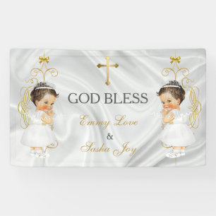 Tweeling Meisjes Doop Christening Goud Spandoek