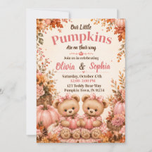 Tweeling Meisjes Fall Pumpkin Baby Shower Uitnodig