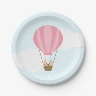 Tweeling Meisjes in Hete Luchtballon Baby shower Papieren Bordje
