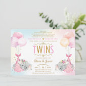Tweeling Meisjes Olifant Virtual Baby shower per M Kaart (Staand voorkant)