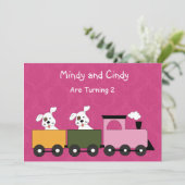 Tweeling Meisjes (Puppies) Verjaardagsfeestuitnodi Kaart (Staand voorkant)