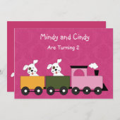 Tweeling Meisjes (Puppies) Verjaardagsfeestuitnodi Kaart (Voorkant / Achterkant)