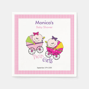 Tweeling Meisjes Roze Gingham Baby Shower Servet
