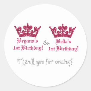 Tweeling Meisjes Roze Kroon Royal Princess Sticker