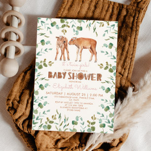 Tweeling Meisjes Schattig Baby Bison Baby shower Kaart