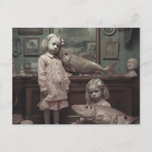 Tweeling Met Roze Vis Horror AI Art Briefkaart