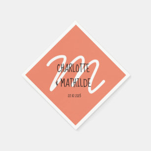 Tweeling Moderne Elegante Koraal Feest Monogram Se Servet