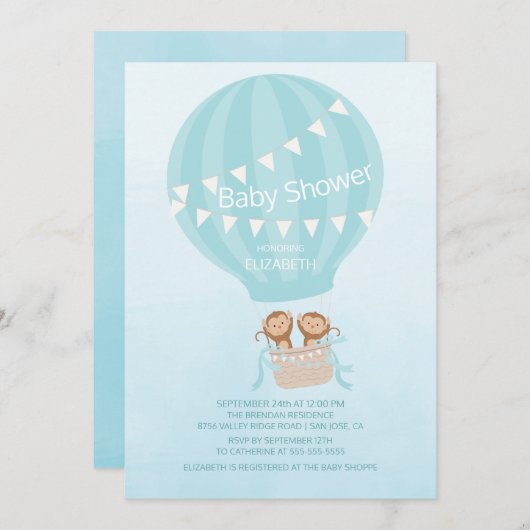 Tweeling! Monkey Twin Boys Baby shower Uitnodiging (Voorkant / Achterkant)