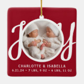 Tweeling Namen Geboorte Stats Foto Red Keepsake Keramisch Ornament (Achterkant)