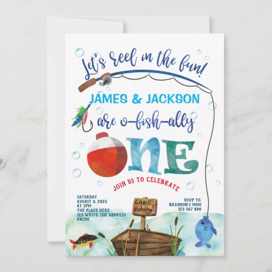 Tweeling O-vis-ally Kleine Visser 1e verjaardag Kaart (Voorkant)