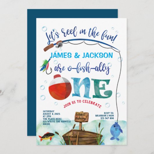 Tweeling O-vis-ally Kleine Visser 1e verjaardag Kaart (Voorkant / Achterkant)