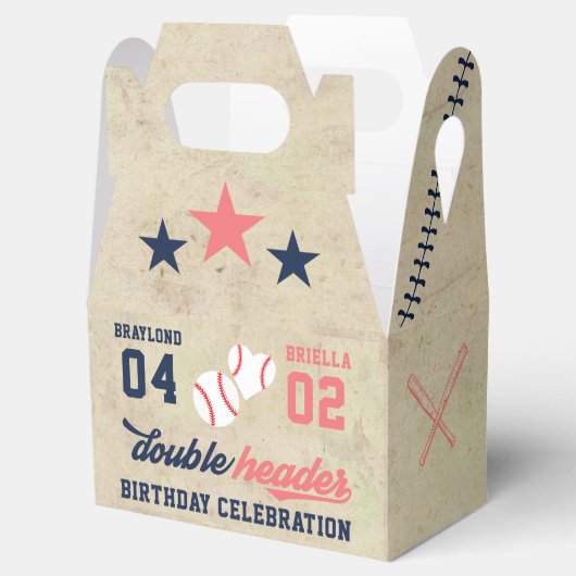 Tweeling of broer of zus Baseball Double Header Ve Bedankdoosjes (Geopend)