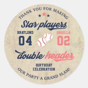 Tweeling of broer/zus honkbal dubbele header verja ronde sticker