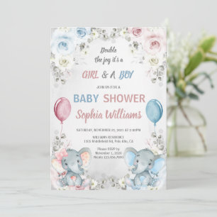 Tweeling Olifant Baby Shower Jongen & Meisje Tweel Kaart