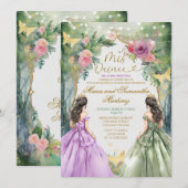 Tweeling Paarse en groene prinses Mis Quince Kaart (Voorkant / Achterkant)