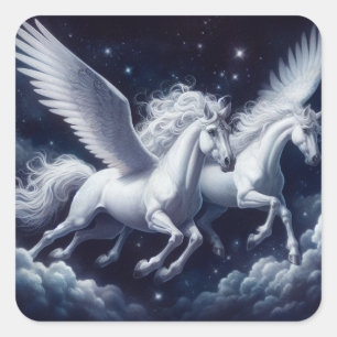 Tweeling Pegasus tegen de donkerblauwe lucht Vierkante Sticker