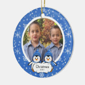 Tweeling pinguïns foto kerstversieringen keramisch ornament (Links)