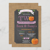 Tweeling pompoen 2e tweede twee verjaardagsfeestje kaart (Voorkant / Achterkant)