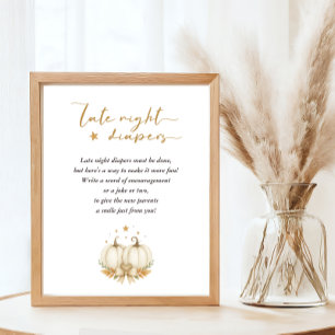 Tweeling Pompoen Baby Shower Late Night Luier Bord Poster