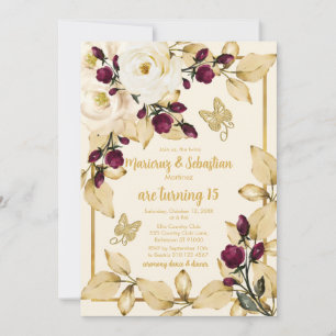 Tweeling Quinceañera Champagne Bourgondië en goud Kaart