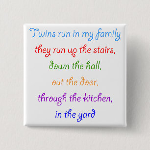 Tweeling rent in mijn familie knop vierkante button 5,1 cm