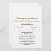 Tweeling Roze Blauw Goud Eerste Heilige Communie Kaart (Voorkant / Achterkant)